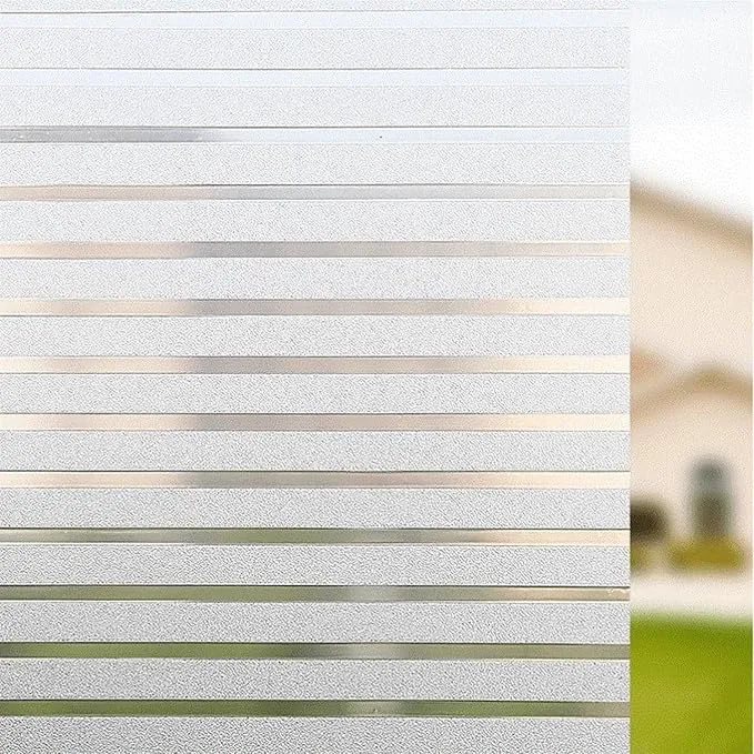 Striped Privacy Window Film, Frosted Window Sticker, Decorative Sticker for Front Door, Bathroom, Privacy Fillm, Anti-UV, Non-Adhesive (Striped Glass Film |