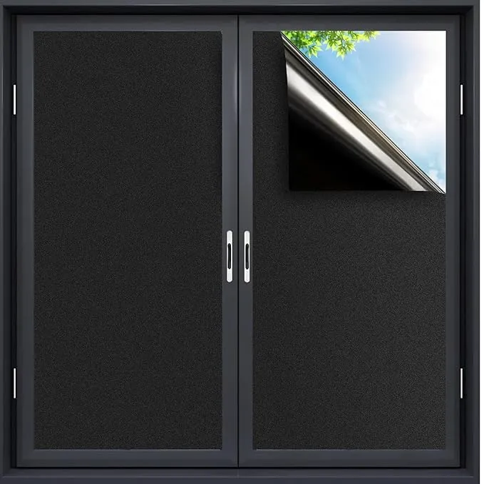 Privacy Glass Film Decorative Window Black UV Reflective Frosting Film Window Sticker Black Vinyl Sheets for Home, Office (( 12" X 24" ))