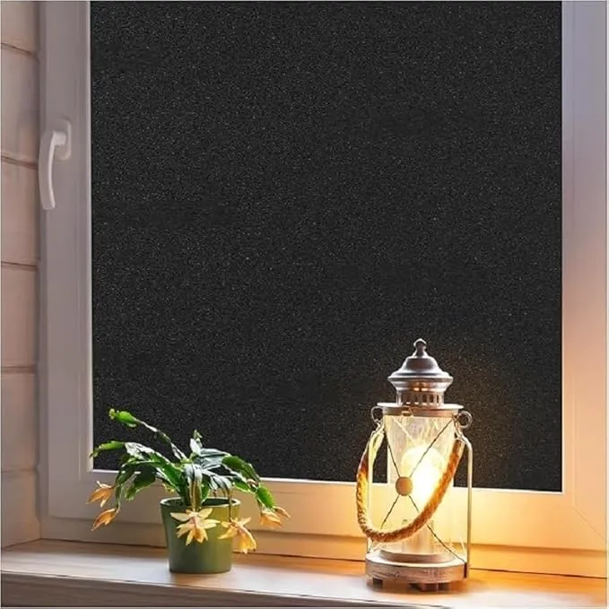 Total Blackout Window Film 100% UV Blocking Window Darkening Film Black Opaque Privacy Window Tint Removable Glass Covering (Diffused Sparkle BF (12"x"48)