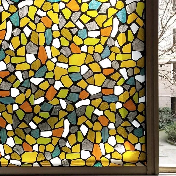 Premium Decorative Frosted Window Film with Colorful Mosaic Pattern Design | Privacy Glass Sticker for Home, Office & Balcony Windows (12"x"48)